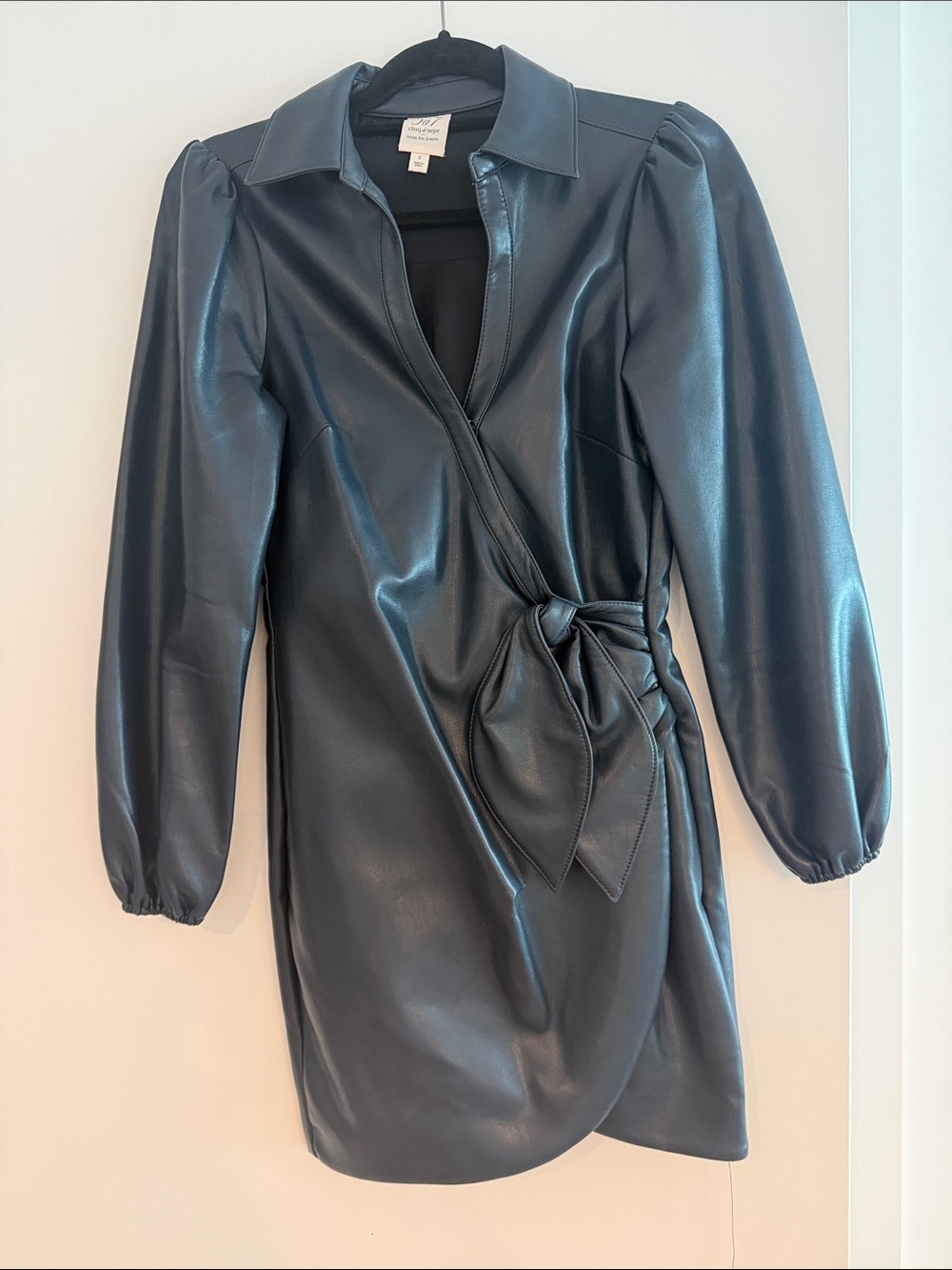 Cinq a Sept Faux Leather Wrap Dress with Tie Detail - Dark Blue